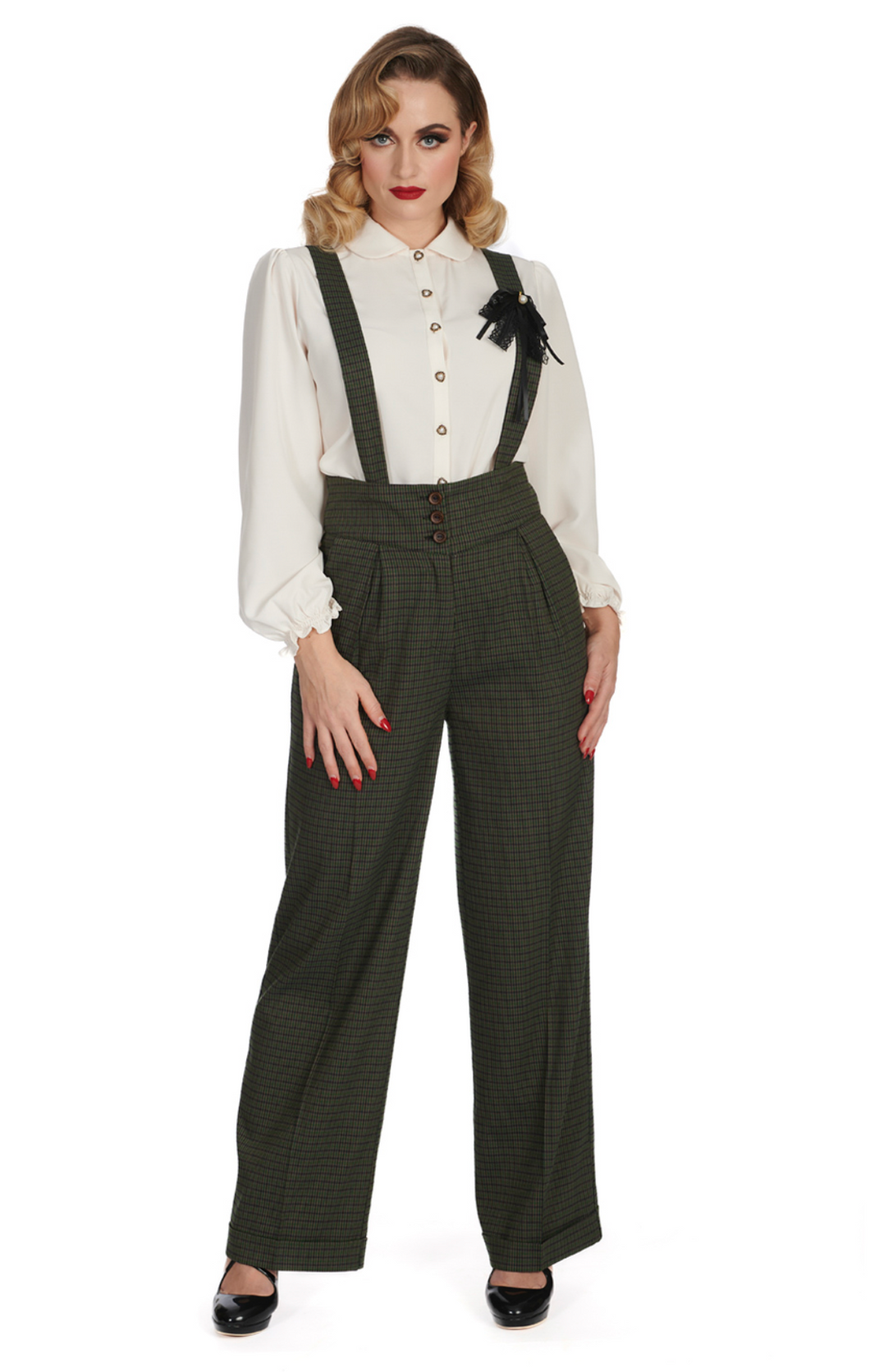 Vintage Hose Jenny Check 40's, Grün-Kariert