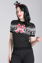 Laden Sie das Bild in den Galerie-Viewer, Retro Pullover Natalie mit Zuckerstangenmotiv, Schwarz
