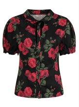 Laden Sie das Bild in den Galerie-Viewer, Retro-Bluse Lilly Romantic mit Rosen, Schwarz
