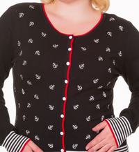 Laden Sie das Bild in den Galerie-Viewer, Cardigan Close Call mit Anker-Stickerrei,Schwarz, Plus Size
