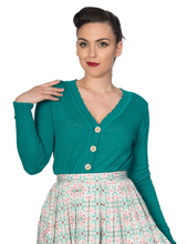 Laden Sie das Bild in den Galerie-Viewer, Vintage Cardigan June mit Musterakzente, Smaragdgrün

