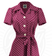 Laden Sie das Bild in den Galerie-Viewer, Hemdblusenkleid Pretty 40's Polka, Wine
