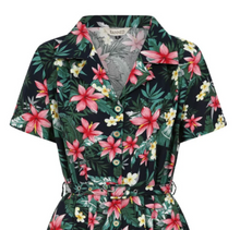 Laden Sie das Bild in den Galerie-Viewer, Hemdblusenkleid Kate Tropical, Navy
