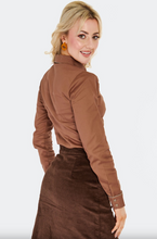 Laden Sie das Bild in den Galerie-Viewer, Retro Western-Bluse mit Stickerrei, Plaid Panel, Braun
