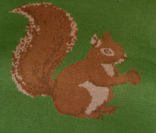 Laden Sie das Bild in den Galerie-Viewer, Feinstrick-Pulliover Squirrel mit Eichhörnchenmotiv,Grün
