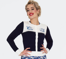 Laden Sie das Bild in den Galerie-Viewer, Cardigan, Schiffstickerei , Blue Nautical Wave Embroidery, Navy Plus Size
