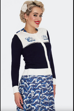 Laden Sie das Bild in den Galerie-Viewer, Cardigan, Schiffstickerei , Blue Nautical Wave Embroidery, Navy Plus Size
