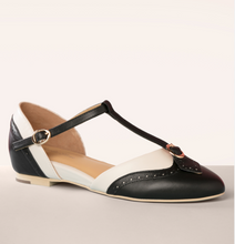Laden Sie das Bild in den Galerie-Viewer, Parisienne T-Strap Schuhe, Schwarz-Weiß
