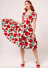 Laden Sie das Bild in den Galerie-Viewer, Swingkleid Dolce Vita 50's, Weiss-Rot

