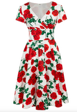 Laden Sie das Bild in den Galerie-Viewer, Swingkleid Dolce Vita 50's, Weiss-Rot , Plus Size
