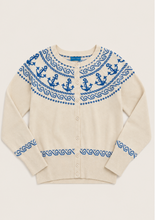 Laden Sie das Bild in den Galerie-Viewer, Cardigan mit Anker-Motiv, Creme-Blau
