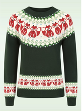 Laden Sie das Bild in den Galerie-Viewer, Fox Fairisle Strickpullover in Dunkelgrün
