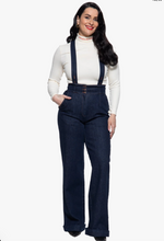 Laden Sie das Bild in den Galerie-Viewer, Hose High-Waist Wide-Leg Dungarees, Dark Blue
