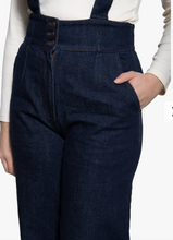 Laden Sie das Bild in den Galerie-Viewer, Hose High-Waist Wide-Leg Dungarees, Dark Blue
