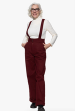 Laden Sie das Bild in den Galerie-Viewer, Hose High-Waist Wide-Leg Dungarees, Bordeaux
