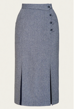 Laden Sie das Bild in den Galerie-Viewer, The Art Deco Dream Skirt – Midnight &amp; Ivory Wool Tweed, Plus Size
