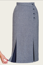 Laden Sie das Bild in den Galerie-Viewer, The Art Deco Dream Skirt – Midnight &amp; Ivory Wool Tweed, Plus Size

