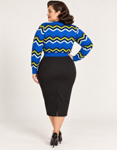 Laden Sie das Bild in den Galerie-Viewer, Cardigan Good Vibes,  Zick-Zack Muster,Blau; Plus Size
