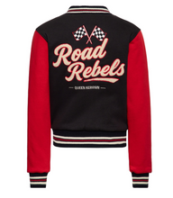 Laden Sie das Bild in den Galerie-Viewer, Damen Collegejacke „Road Rebels“, Schwarz &amp; Rot
