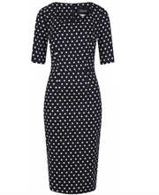 Laden Sie das Bild in den Galerie-Viewer, Bleistiftkleid Amber Polka, Schwarz-Weiß
