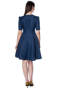 Swingkleid Secretary, Jeansoptik, Blau